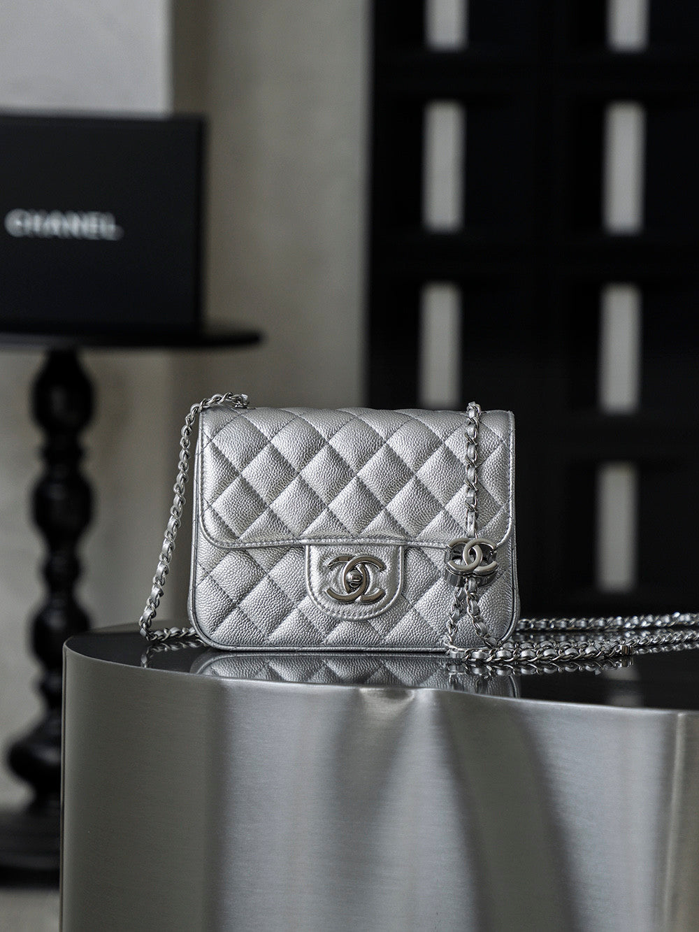 Chanel Classic Flap CF Lambskin Chain Bag Shoulder Bag Women's Silver #334148