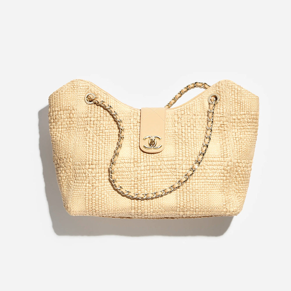 Chanel 2026 Spring/summer Preview Collection Shopping Bag Beige Woven Bags Gold-toned Metal-accented Leather Chain Crossbody Bag And Casual Straw Bags For Vacation #196025