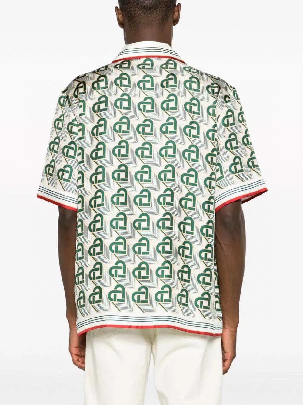Casablanca Men's Summer Gradient Heart Printed Silk Short Sleeve Shirt Casual Elastic Lace-Up Shorts Ngvp #74512