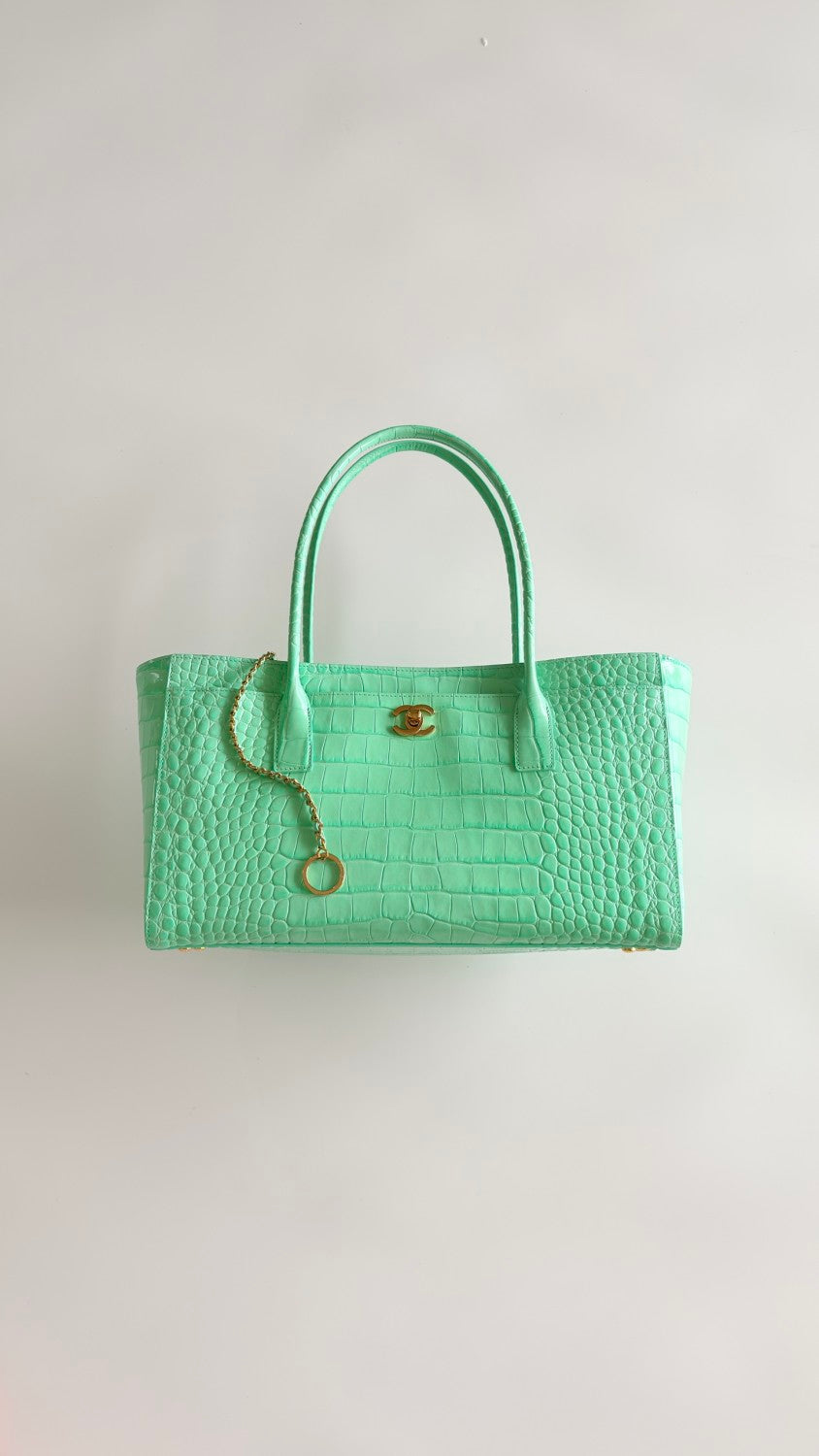 Chanel Small Tote Crocodile Embossed Calfskin Gold Tone Metal #378166