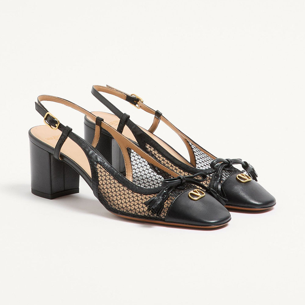 Valentino Valet Du Roi Slingback Pump In Mesh And Kidskin 60mm for Woman #379977