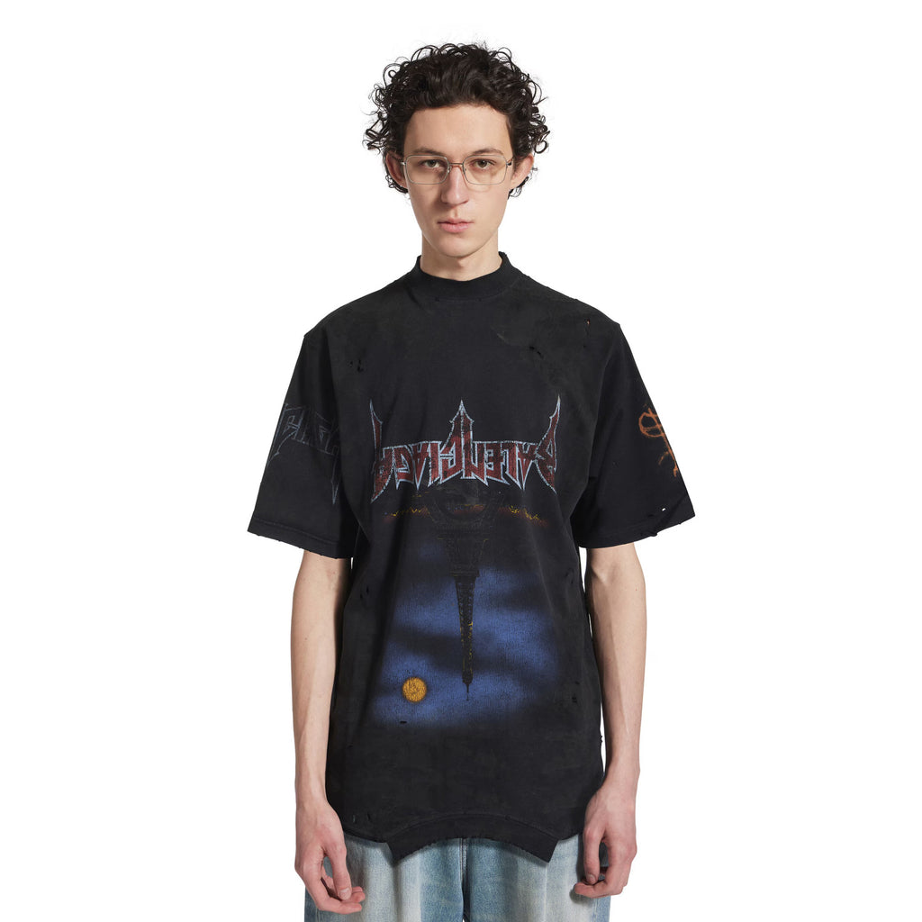 Balenciaga Men's And Women's Round Neck Destroyed Oversized Summer Solid Color Cotton Short Sleeve Paris Moon Upside Down T-Shirt Ngvp #2136