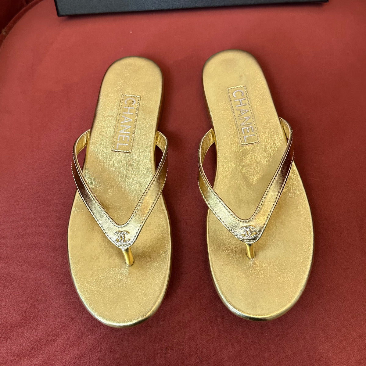 Chanel Women's Summer Fashion Casual Simple Round Toe Open Toe Leather Thong Sandals Shoes #78433