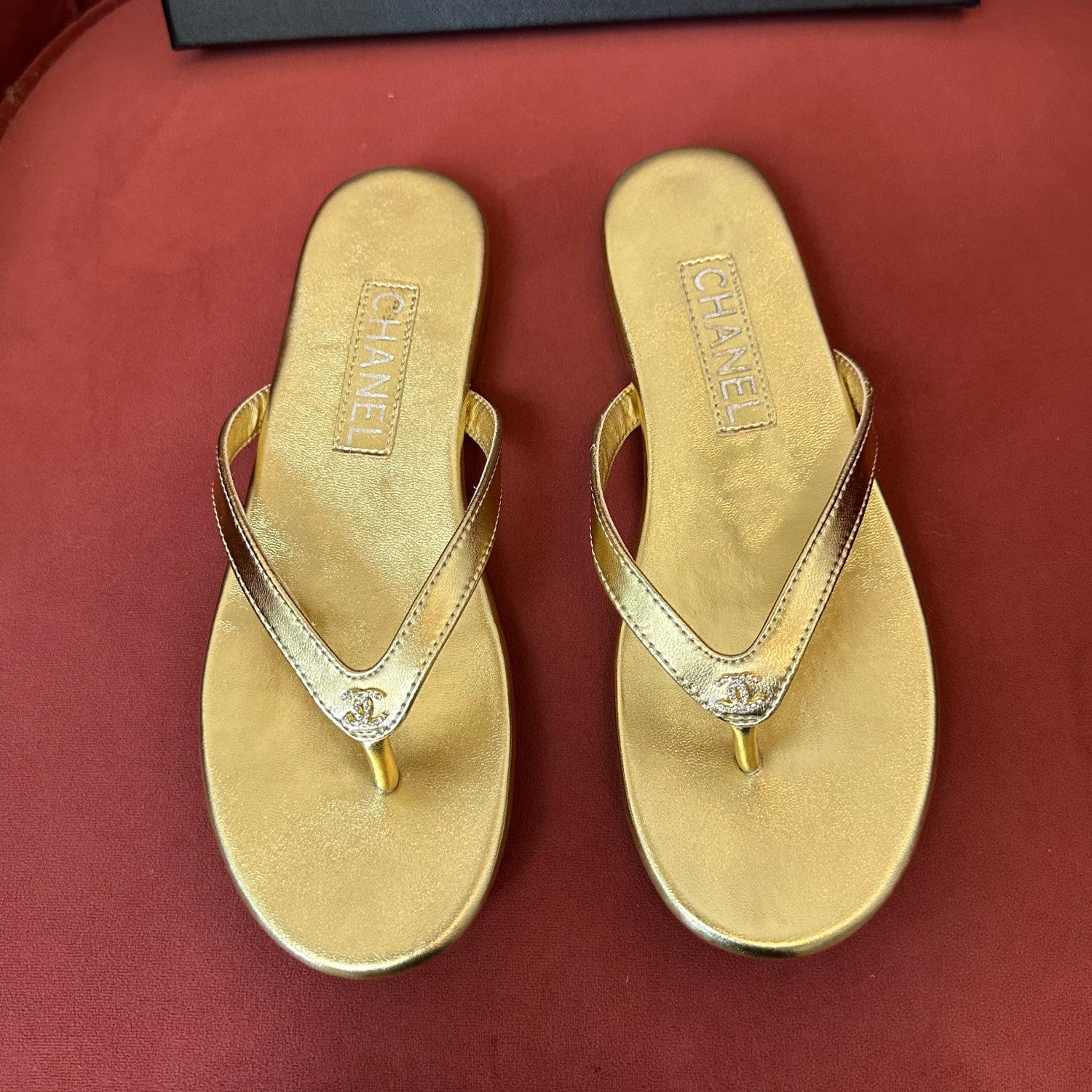 Chanel Women's Summer Fashion Casual Simple Round Toe Open Toe Leather Thong Sandals Shoes #78433