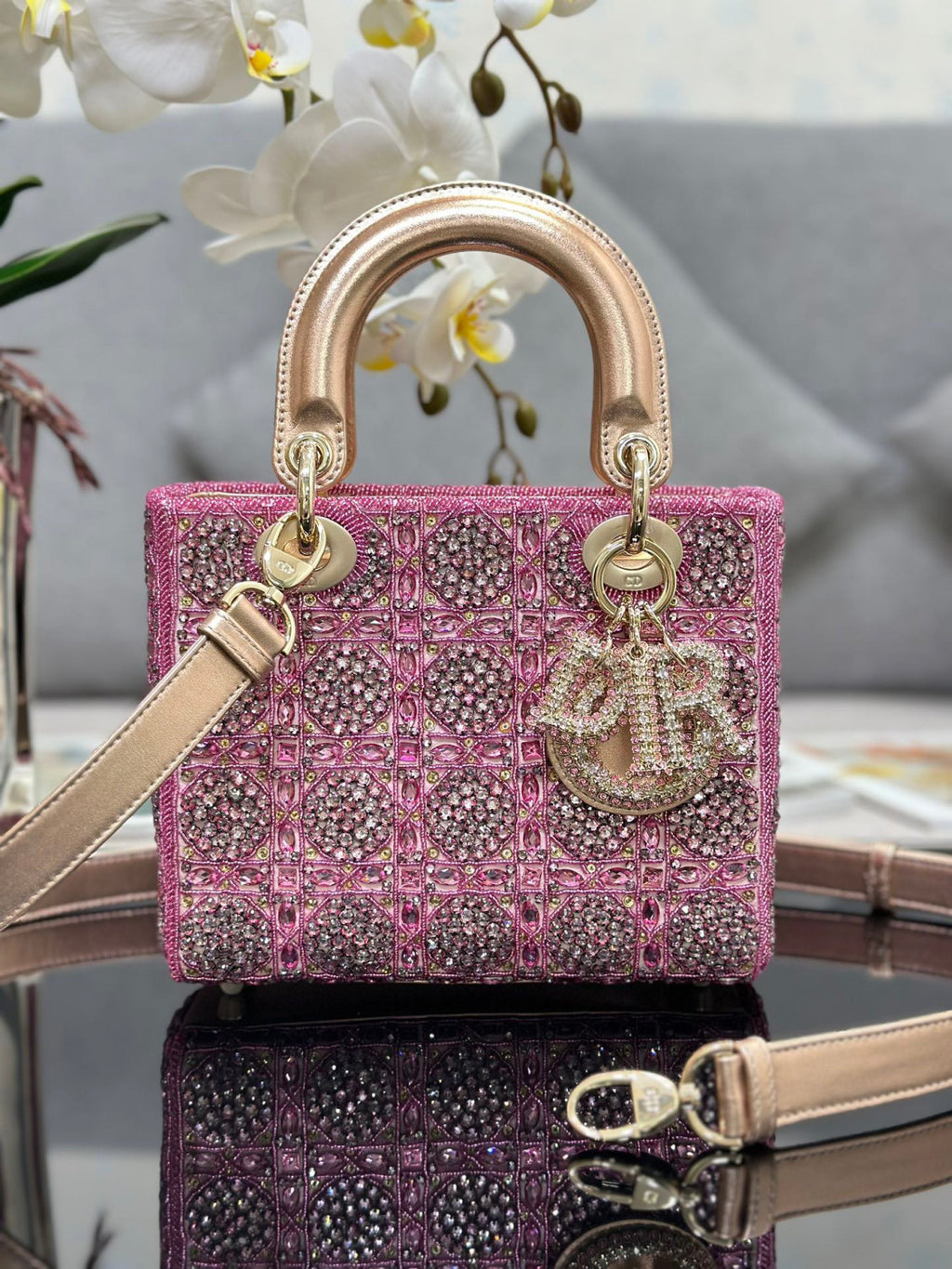 Dior Classic Diamond-quilted Embroidered Blue Metallic D.I.O.R. Charm Cowhide Leather Handle Clutch Crossbody Bag Princess Diana-style Bag Bags #196495