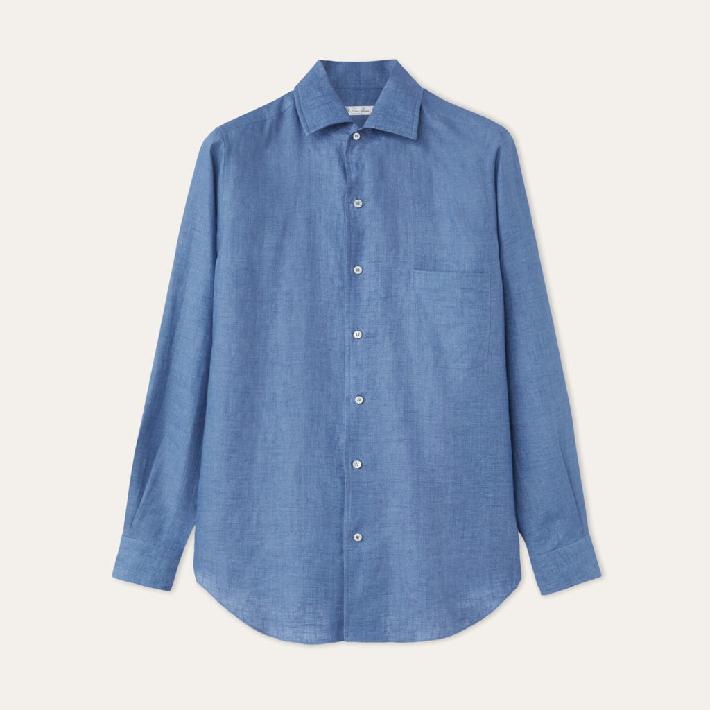 Loro Piana Men's Spring/Fall Fashion Classic Solid-Color Collared Single-Button Linen Shirt #78636