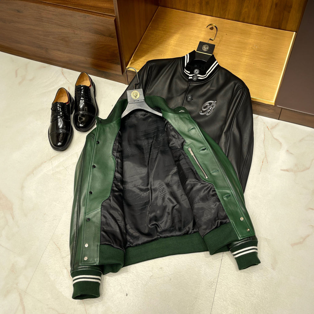 Berluti Buttoned Leather Baseball Jacket #96147