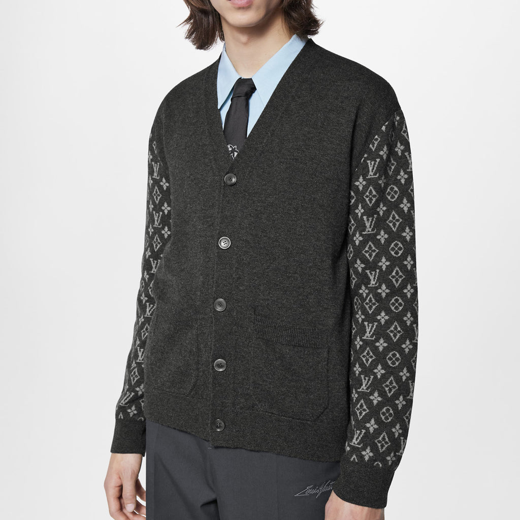 Louis Vuitton Men's Summer Dark Gray Monogram Mix Cashmere Cardigan Men's Knitted Shirt #97122