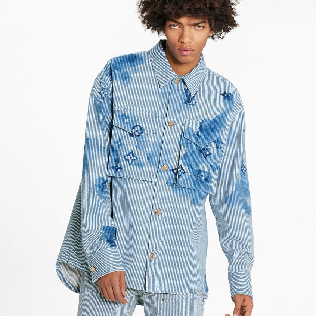 Louis Vuitton Men's Fall Blue Striped Denim Long Sleeve Jacket #97369