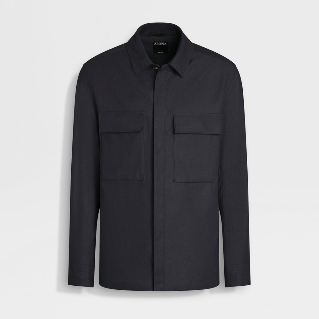 Ermenegildo Zegna Oasi Lino Shirt Jacket Men's Spring And Summer Lapel Single-breasted Pocket Temperament Shirt Simple Commuter Jacket Ngvp #1185