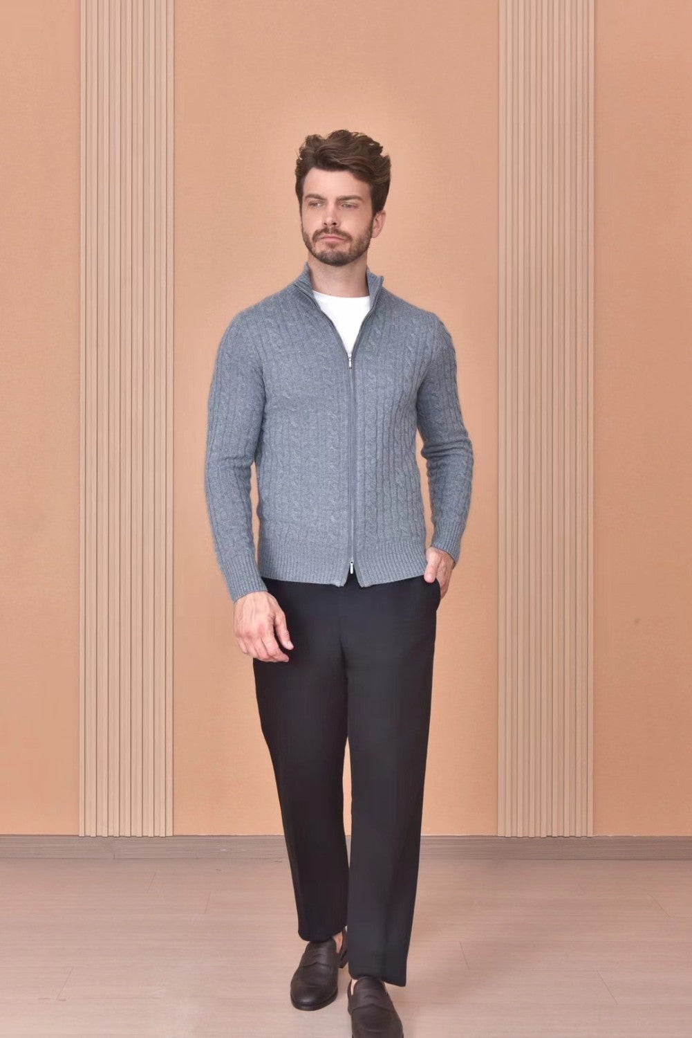 Loro Piana Men's Autumn And Winter Solid Color Zipper Half High Neck Knit Sweater Long Sleeve Jacket Ngvp #9392