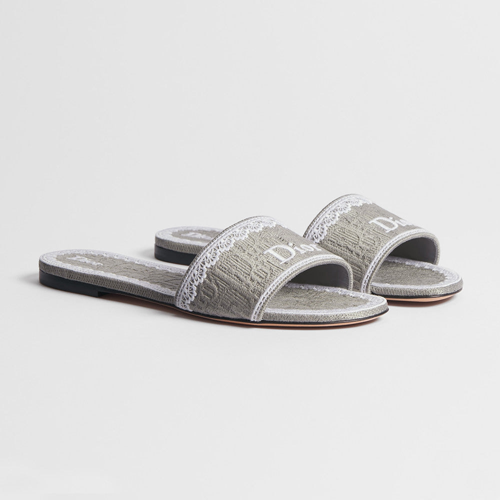 Dior Dentelle Slide Sky Blue Dior Oblique Embroidered Cotton and White Lace #377809