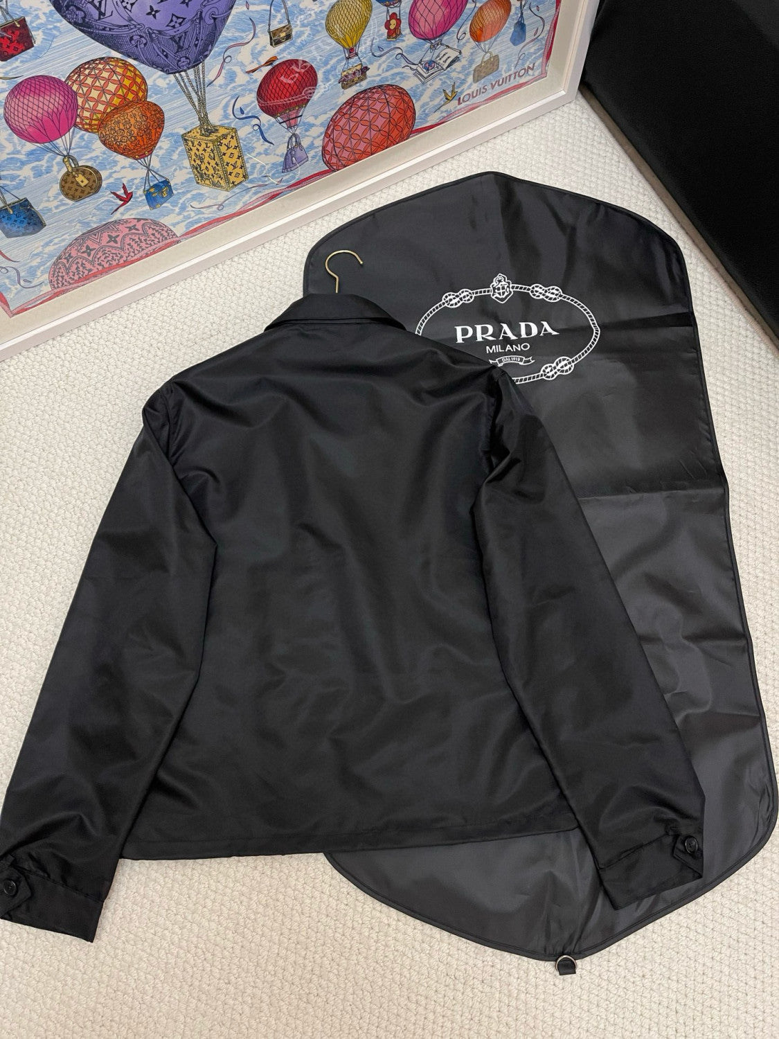 Prada Men's Fall/Winter Fashion Casual Solid Color Collared Zipper Nylon Triangular Logo Shirt Style Jacket #79153