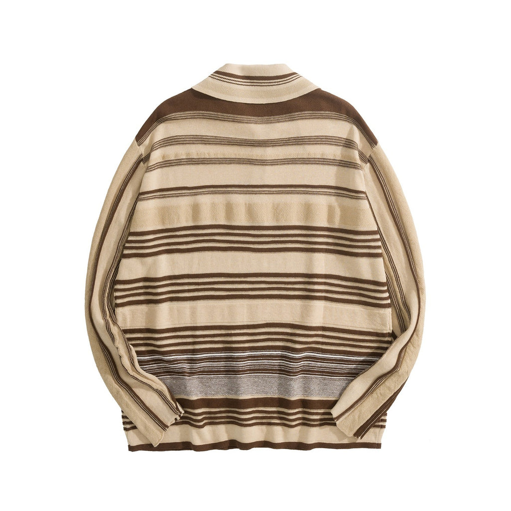Bottega Veneta Men's Spring And Fall Striped Color Clashing Knitted Polo Shirt Long-sleeved Lapel Fashion Casual Pullover Sweater T-shirt #81429