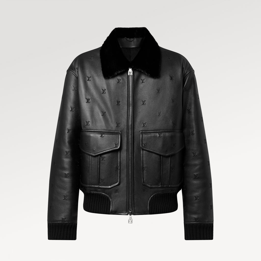 Louis Vuitton Men's Fall/winter Pilot Drawstring Jacket Solid Color Logo Jacquard Hair Collar Colorblocking Leather Jacket #71553