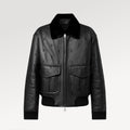 Louis Vuitton Men's Fall/winter Pilot Drawstring Jacket Solid Color Logo Jacquard Hair Collar Colorblocking Leather Jacket #71553