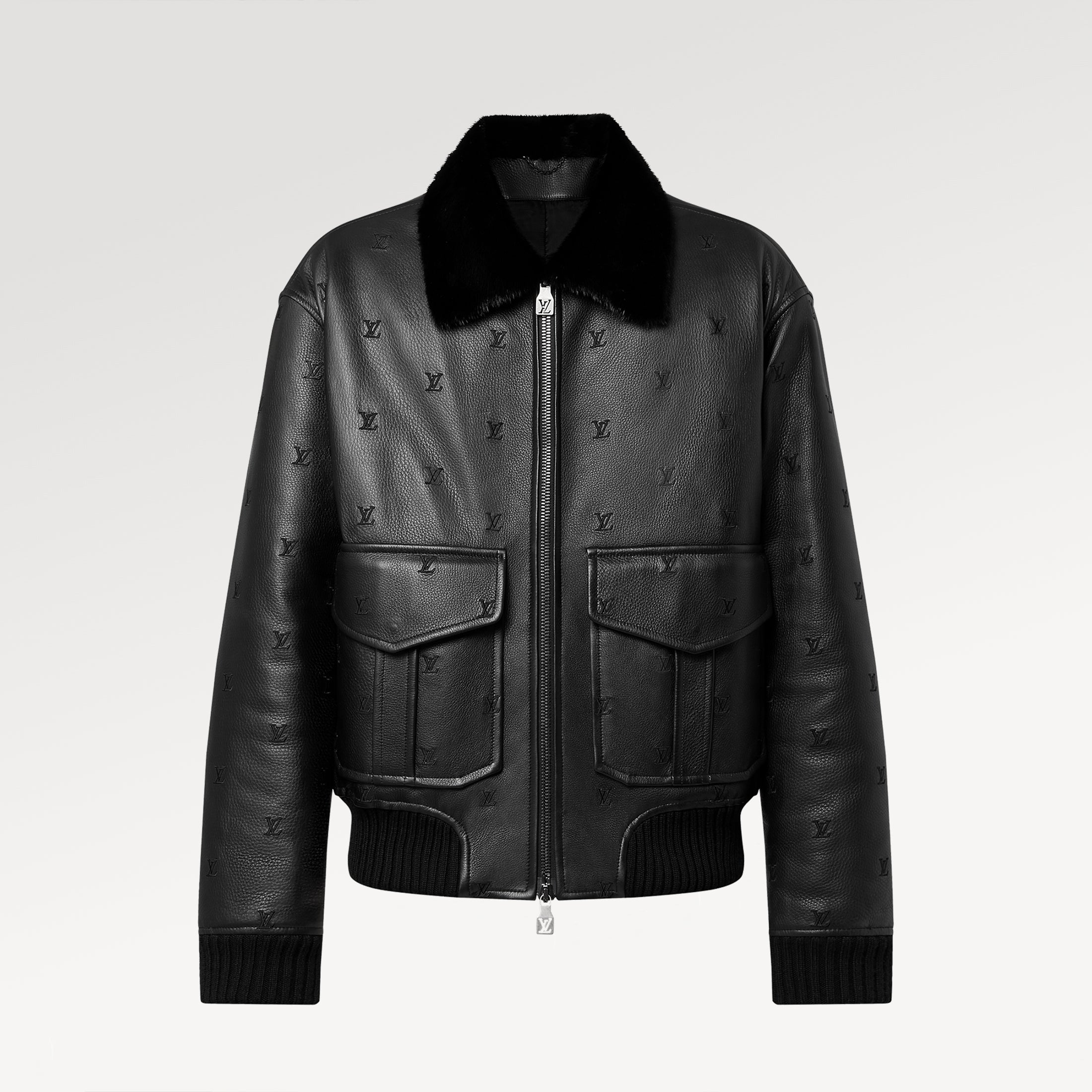 Louis Vuitton Men's Fall/winter Pilot Drawstring Jacket Solid Color Logo Jacquard Hair Collar Colorblocking Leather Jacket #71553