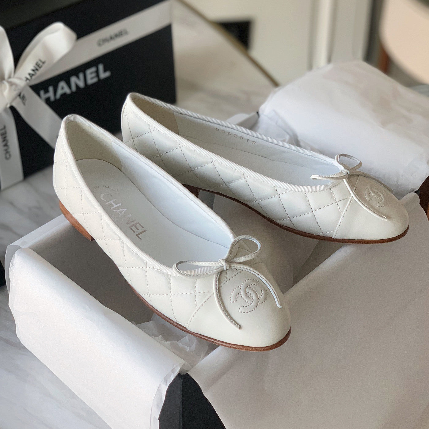 Chanel Women's Spring/Summer Solid Color Diamond Textured Leather Ballet Shoes #77665