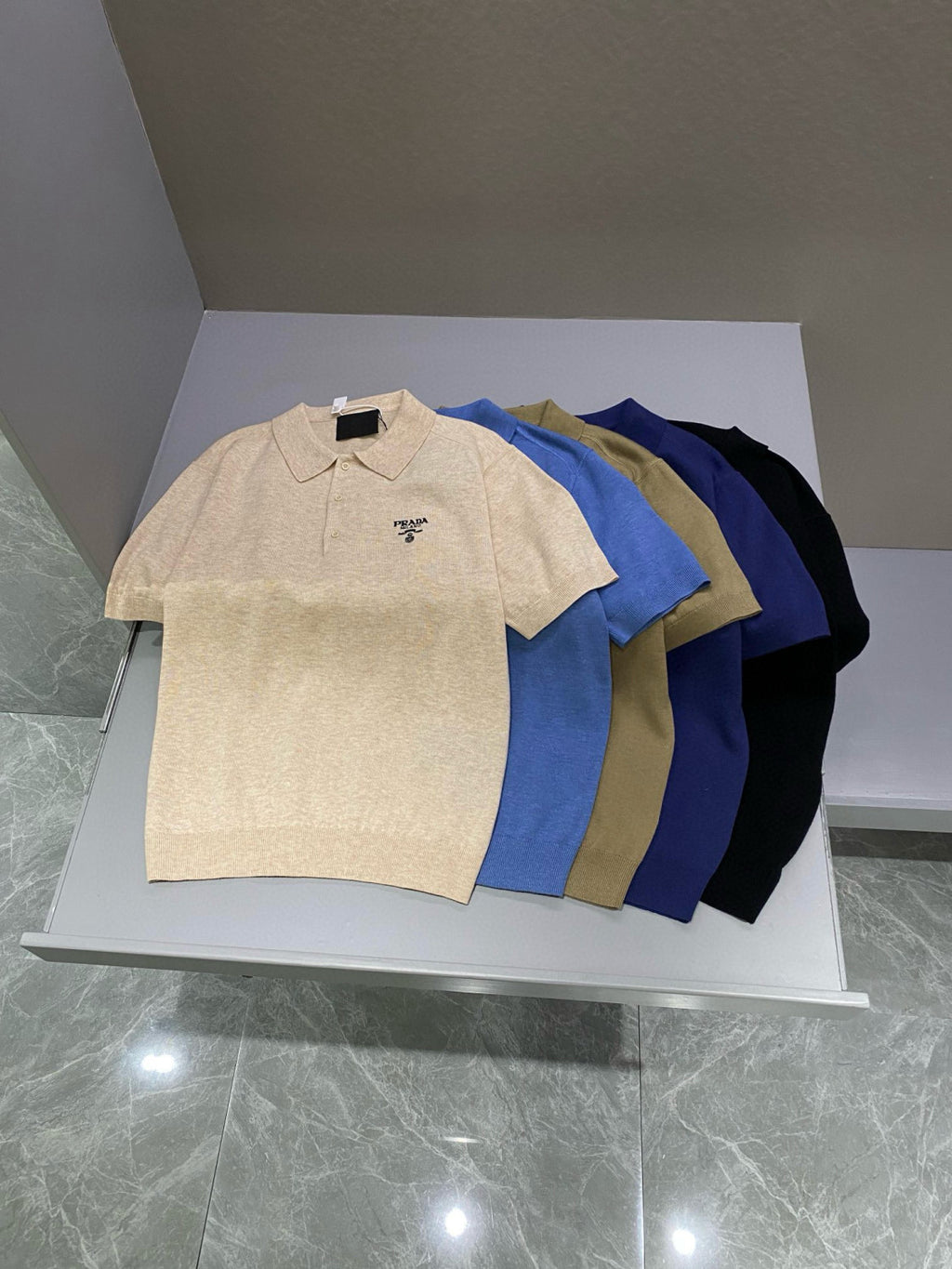 Prada Men's Summer Solid Color Embroidered Logo Wool Knit Polo Shirt Short Sleeve T-Shirt #98532
