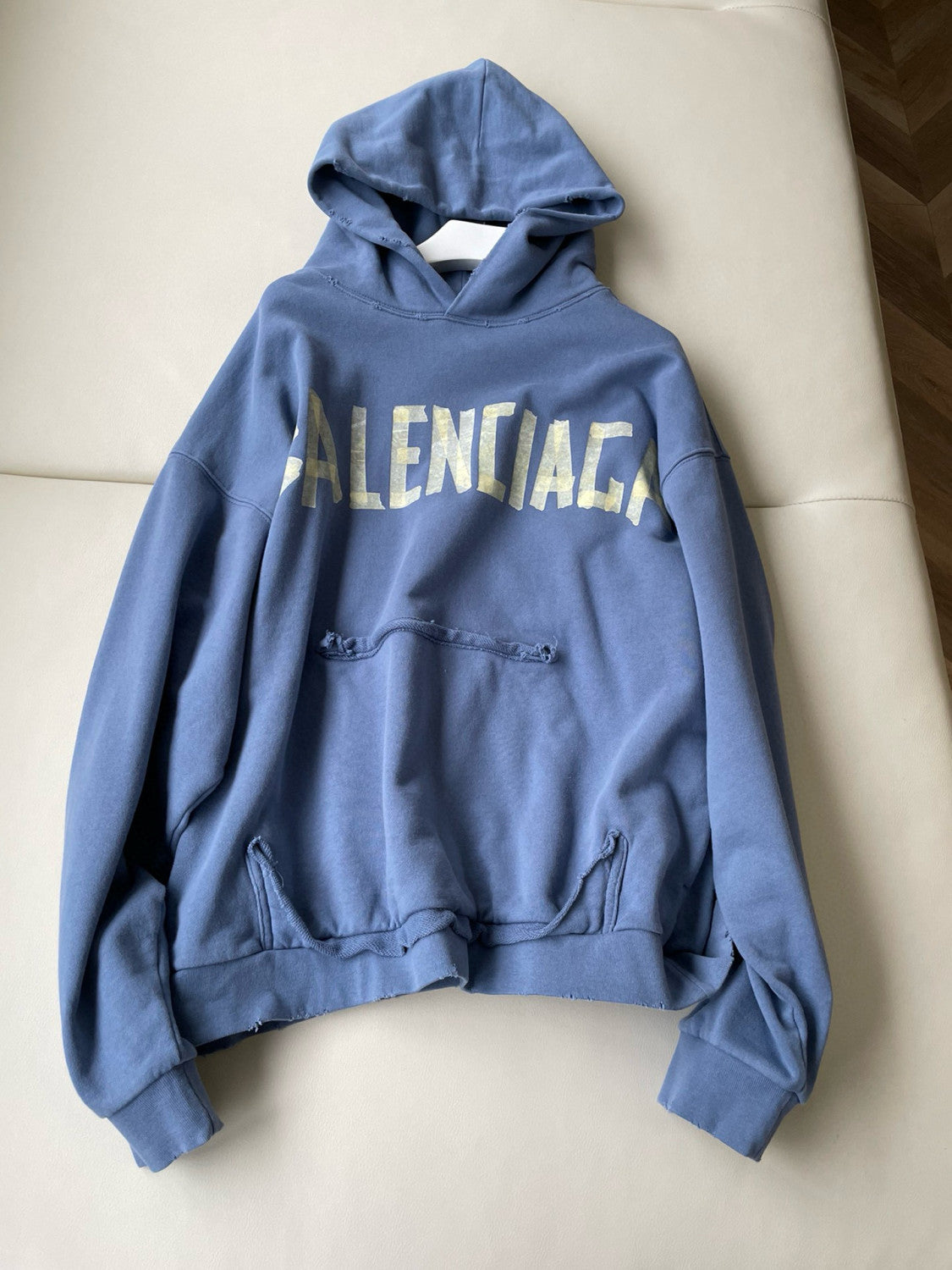 Balenciaga Men's Spring and Fall Logo Letter Print Blue Loose Fit Hooded Sweatshirt Pullover #98387
