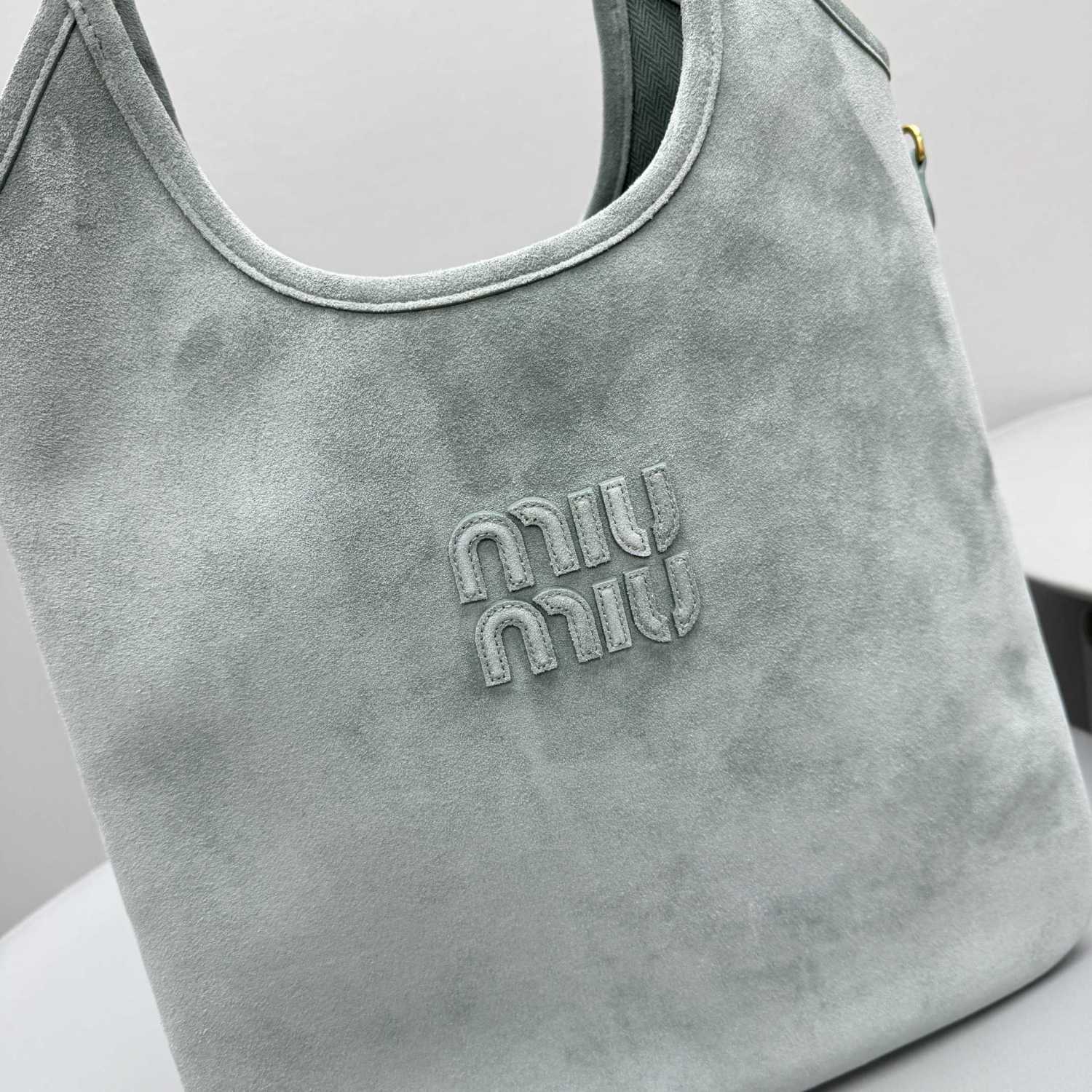 MiuMiu Light Blue Ivy Tote Bag Fashionable Casual Large-capacity Shoulder Bag With Handles Solid Color Logo Suede Bags #84214A