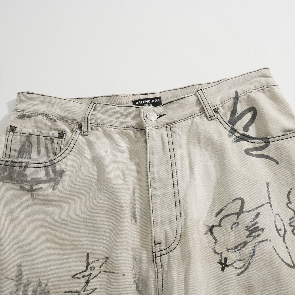 Balenciaga Graffiti Loose Fit Denim Pants Ngvp #6578