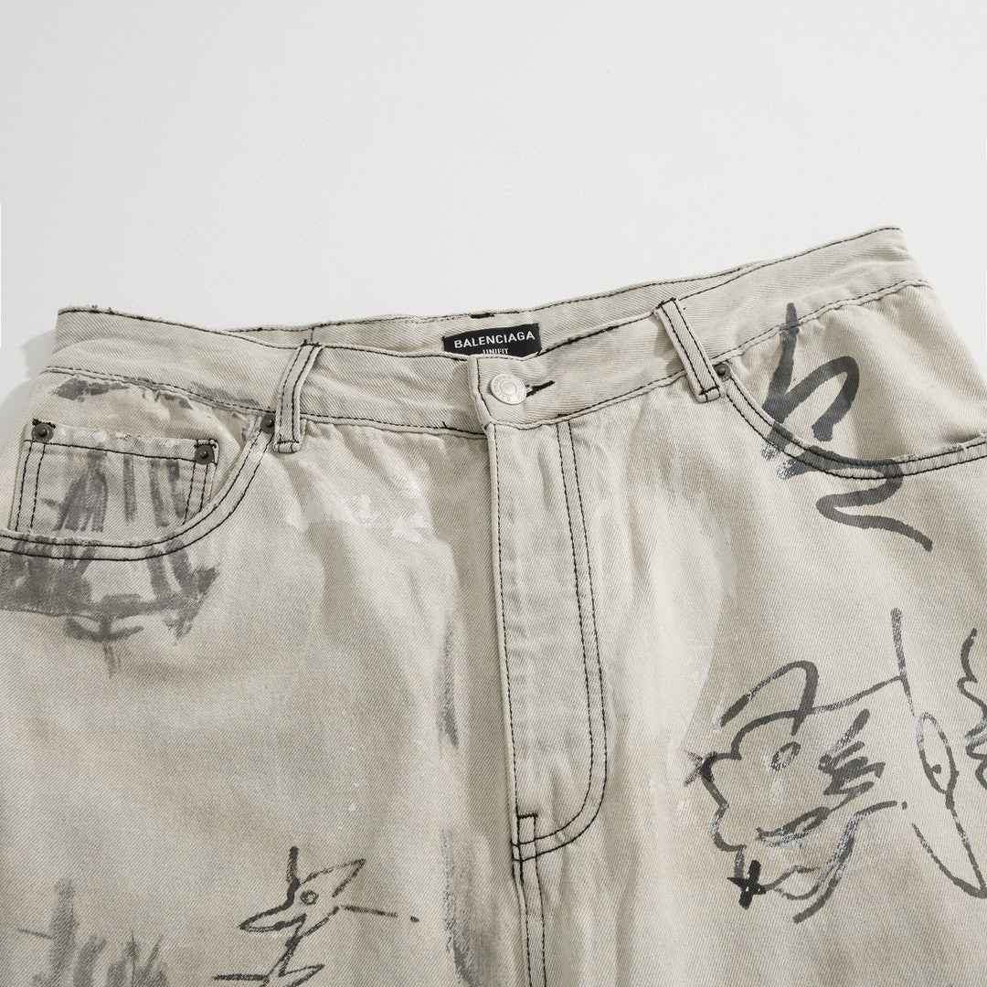 Balenciaga Graffiti Loose Fit Denim Pants Ngvp #6578