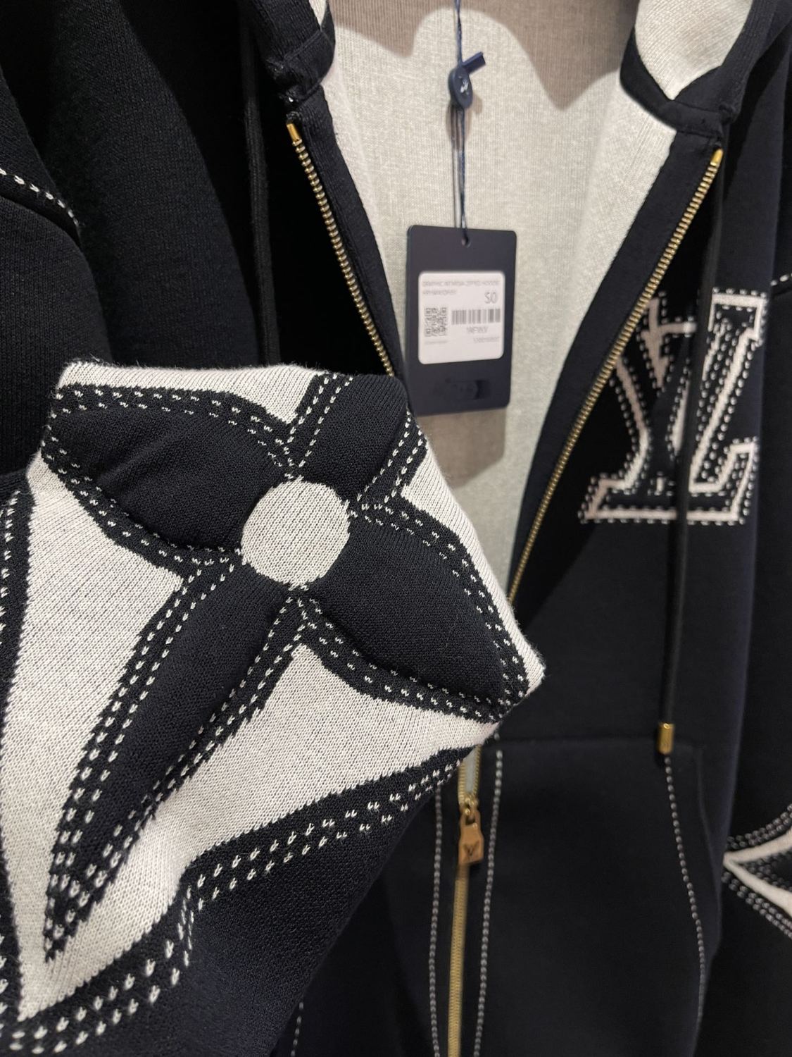 Louis Vuitton Women's Fall/Winter Black Logo Applique Zipper Hooded Long Sleeve Jacket #73154