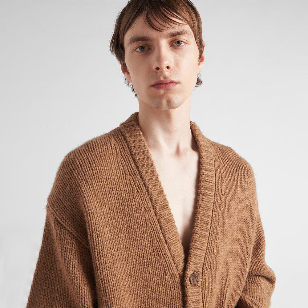 Prada Men's Women's Spring And Autumn Fashion Solid Color V-neck Single-Breasted Long Sleeve Wool Loose Cardigan Ngvp #7361