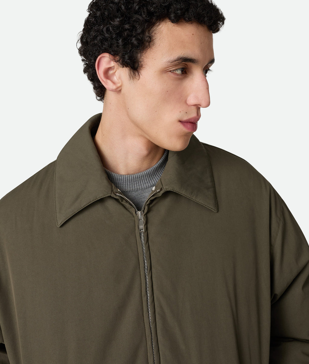 Bottega Veneta Men's Spring/Fall Knit Leather Collar Two-Way Zipper Technical Fabric Solid Color Long Down Jacket Ngvp #333312