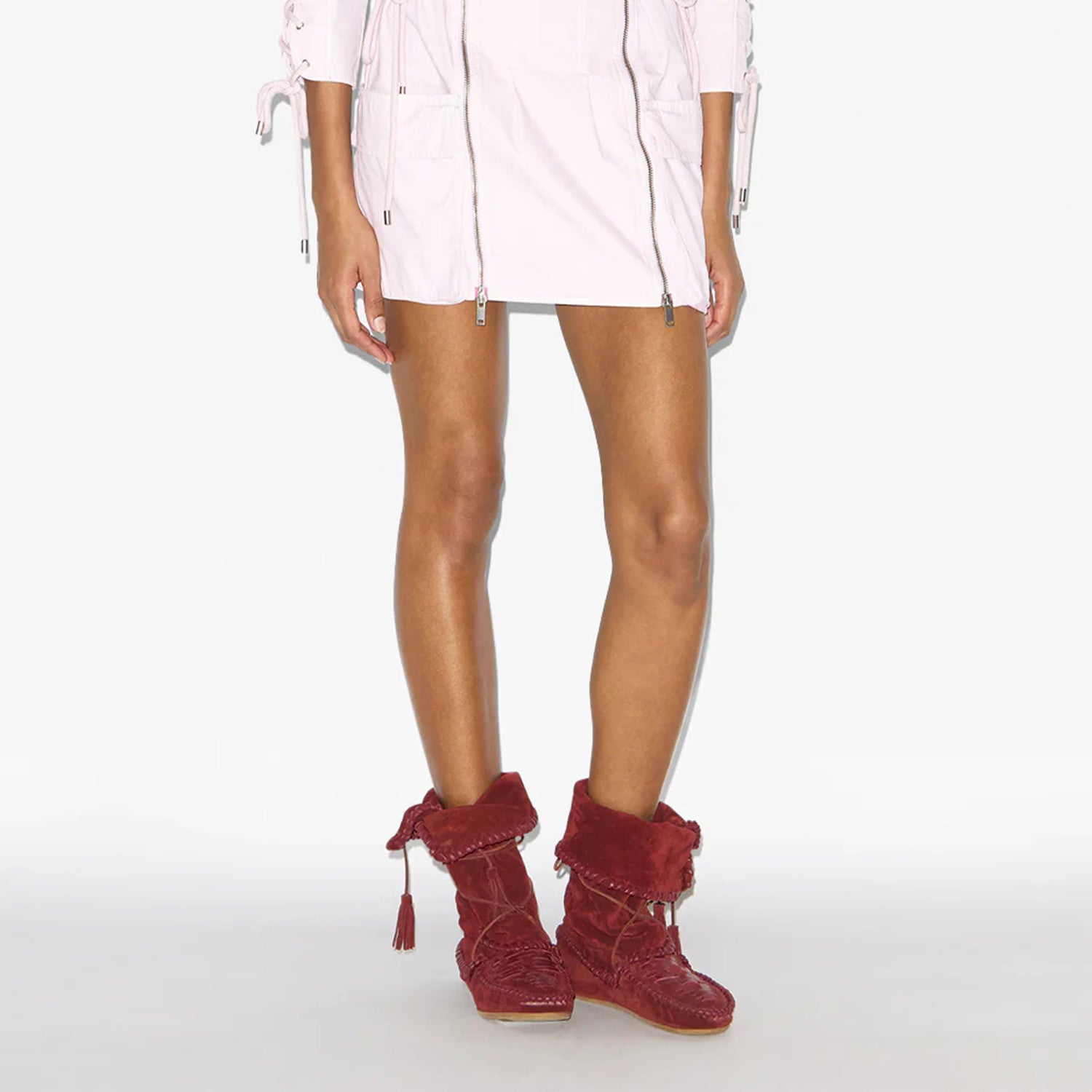 Isabel Marant Winki Boots In Braided And Suede Leather Women's Autumn and Winter Solid Colour Fashion Fringe Cow Suede Fashion Woven Vintage Boots Heel Height 2cm Shoes Ngvp #1634