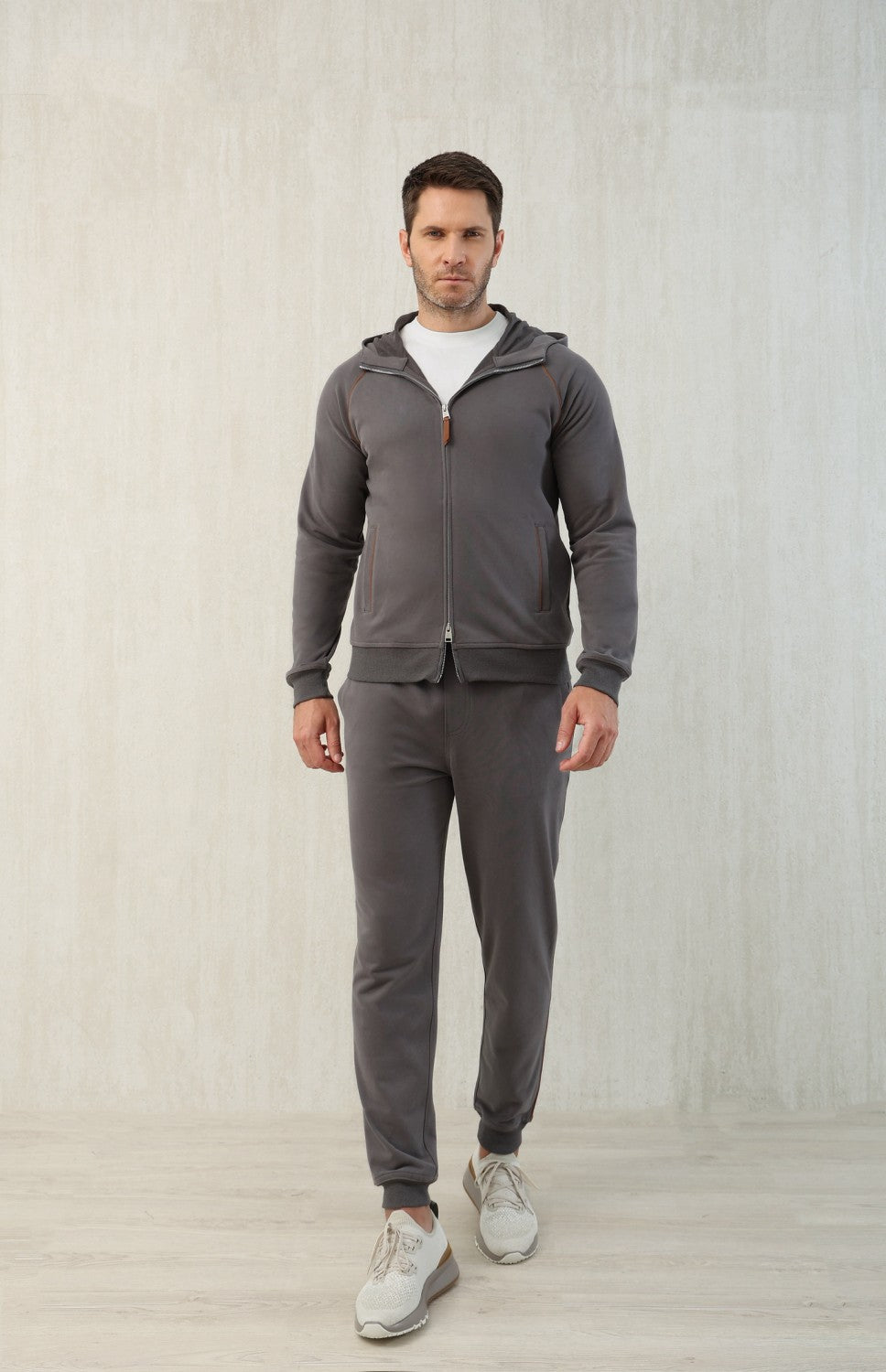 Brunello Cucinelli Men's Techno Cotton French Terry Hooded Long Sleeve Casual Athletic Sweatshirt Solid Color Zipper Spring Jacket Ngvp #1675