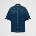 Prada Men's Spring Summer Solid Colour Metal Triangle Logo Single Breasted Short Sleeve Denim Shirt Jacket #76867