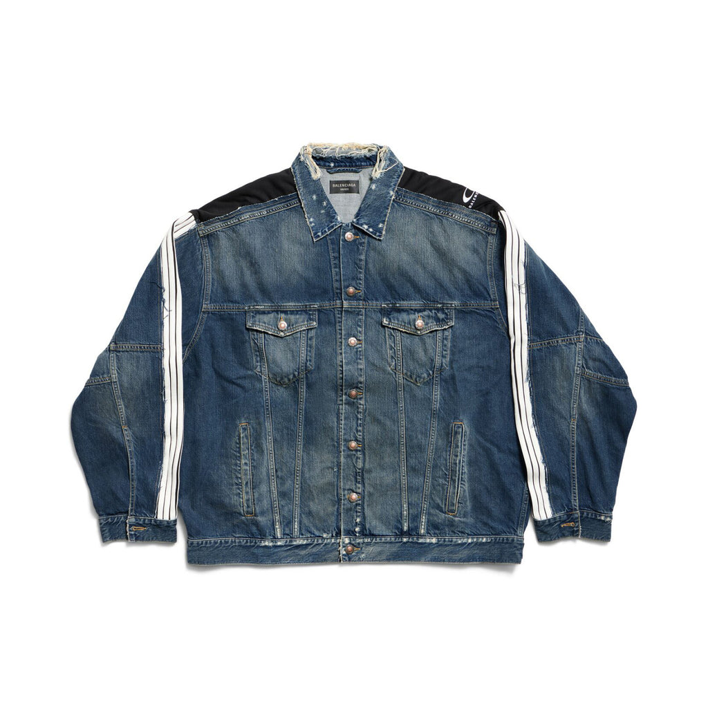 Balenciaga CUT-UP Men's Spring/autumn Fashion Casual Striped Single Breasted Pocket Striped Long Sleeved Collared Loose Fitting Denim Jacket #78365