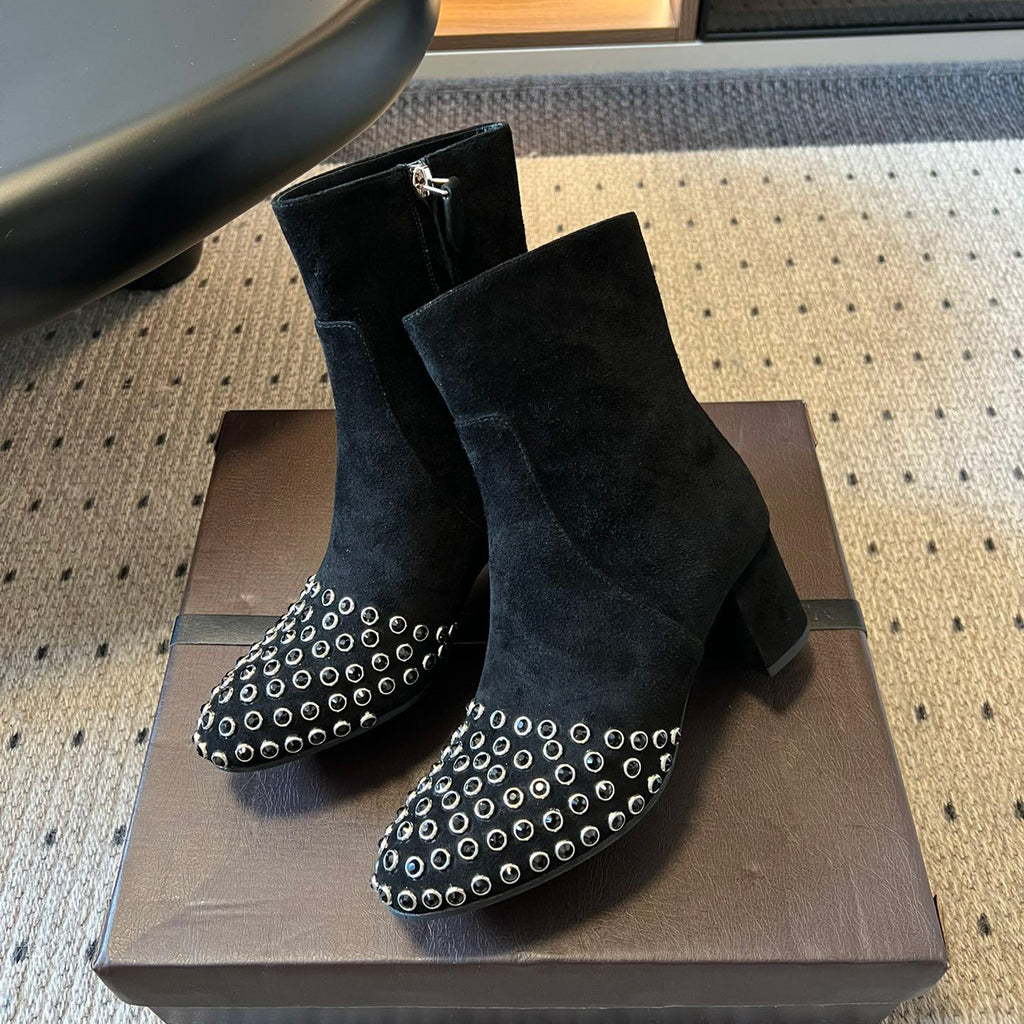 Alaia Women's Autumn/winter Fashion Round-toe Full-covering Cowhide Suede Short Boots Shoes #78177
