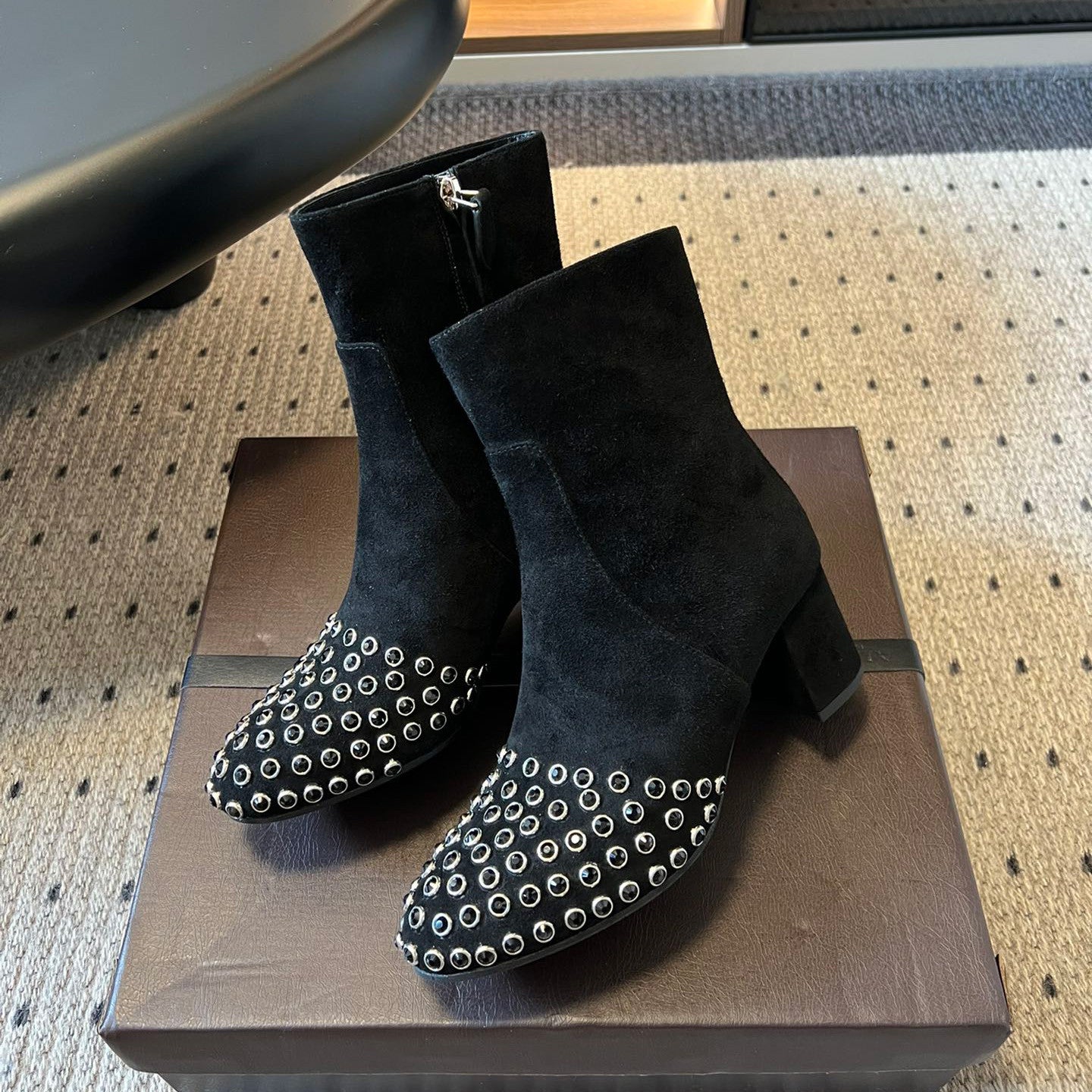 Alaia Women's Autumn/winter Fashion Round-toe Full-covering Cowhide Suede Short Boots Shoes #78177
