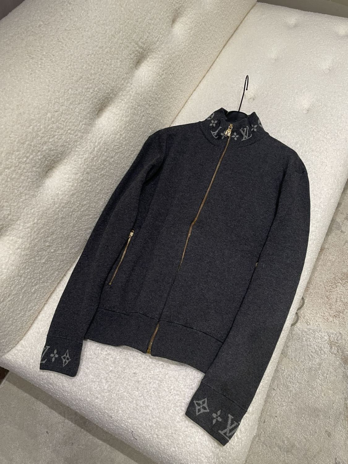 Louis Vuitton Men's Spring and Autumn Solid Color Printed Zipper Standing Collar Long Sleeve Jacket #74493