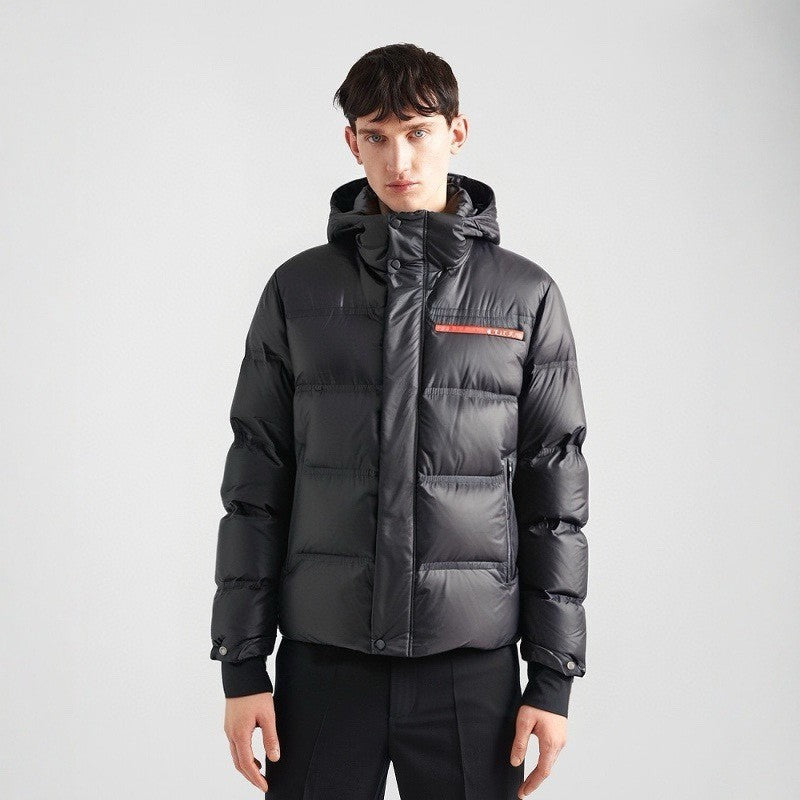 Prada Men's Autumn and Winter Solid Color Nylon Surface Waterproof Hooded Ski Zipper Long Sleeve Puffer Down Jacket #74441