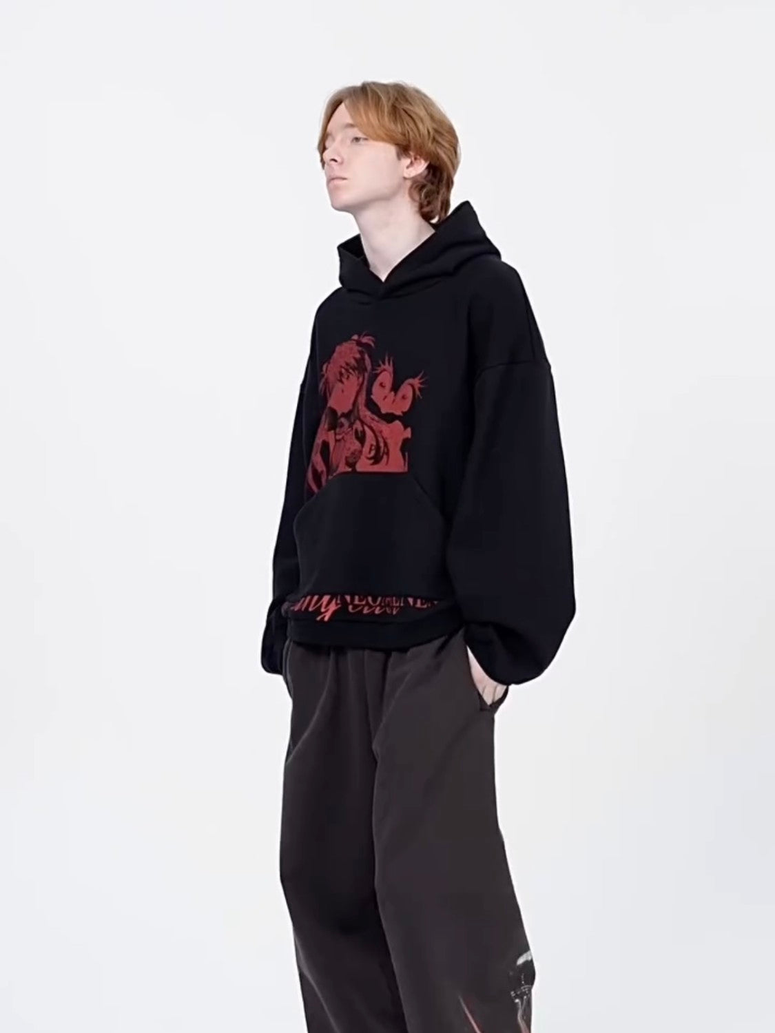Rough Simmons Men's Fashion High Street Trend Black Red Akira Manga Do Old Print Washed Loose Hoodie Sweatshirt Ngvp #2253