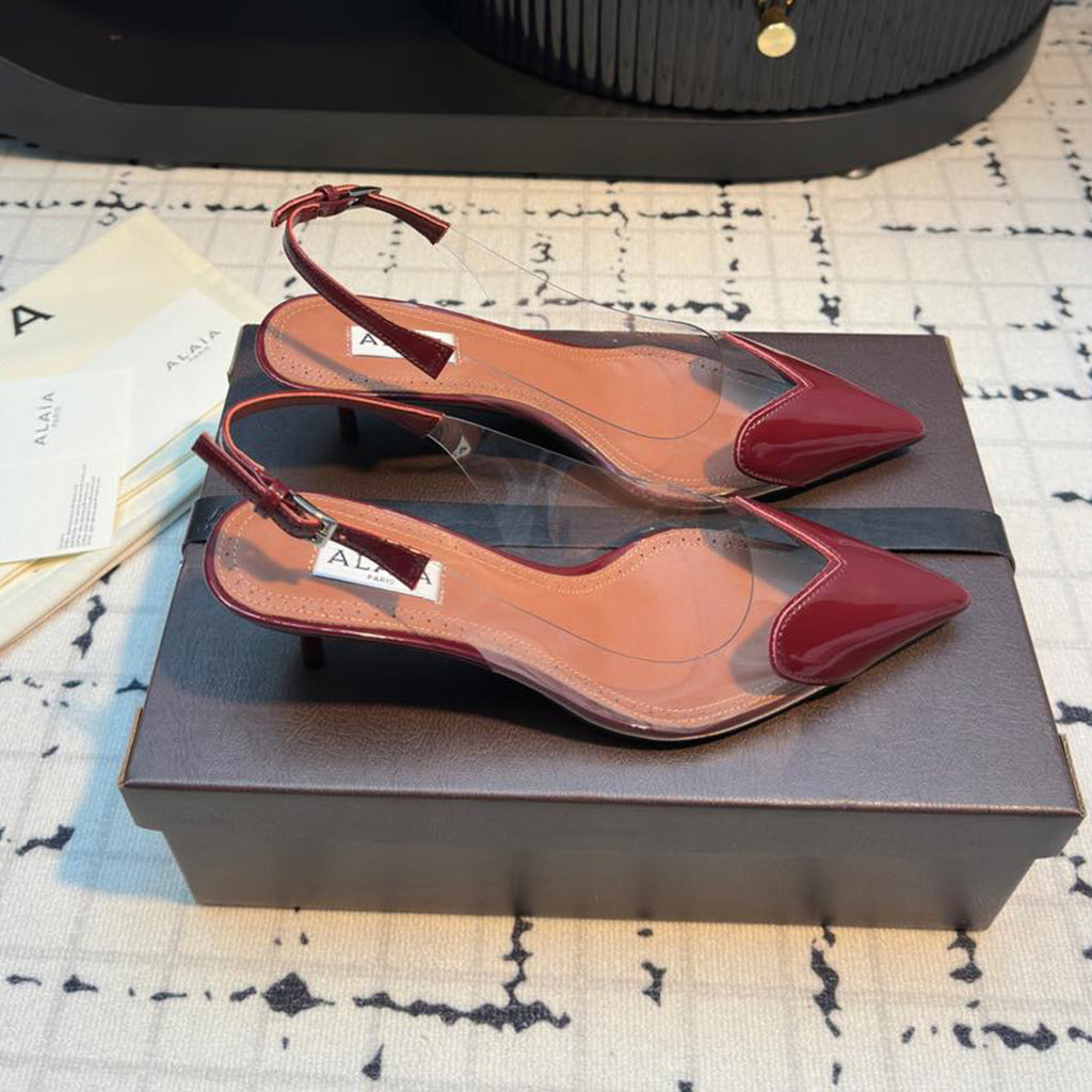 Alaia Women's  High Love Fine Heel Sandals Patent Leather Cowhide Fashion Elegant High Heel Leather Bottom High Heel Shoes #81433