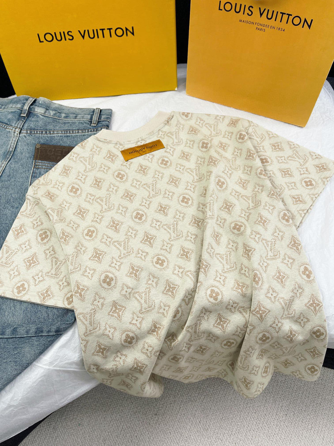 Louis Vuitton Men's Summer Logo Full Print Casual Crew Neck Cotton Short Sleeve T-Shirt #99273