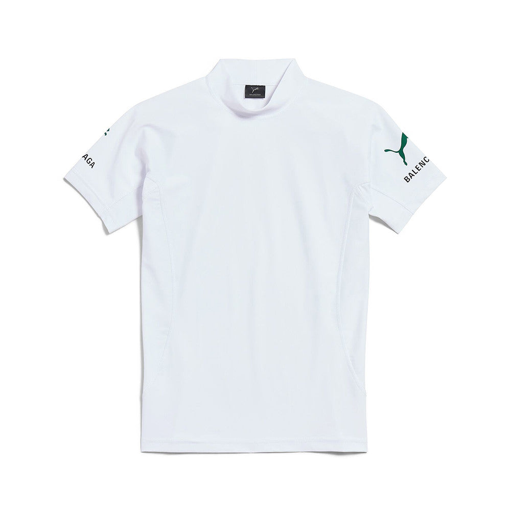 Balenciaga x PUMA Women's and Men's CAT Print White Technical Stretch Fabric Fitted T-shirt #333096