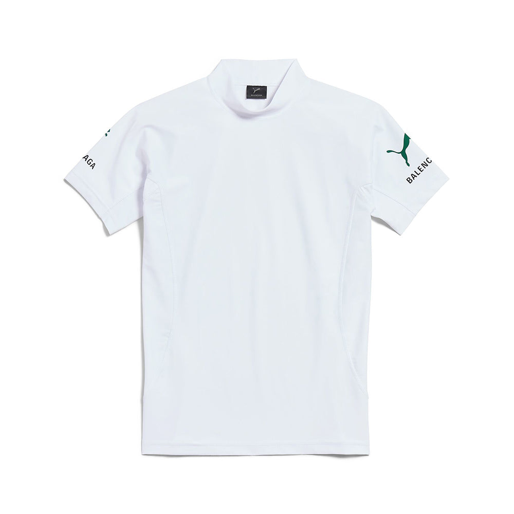 Balenciaga x PUMA Women's and Men's CAT Print White Technical Stretch Fabric Fitted T-shirt #333096