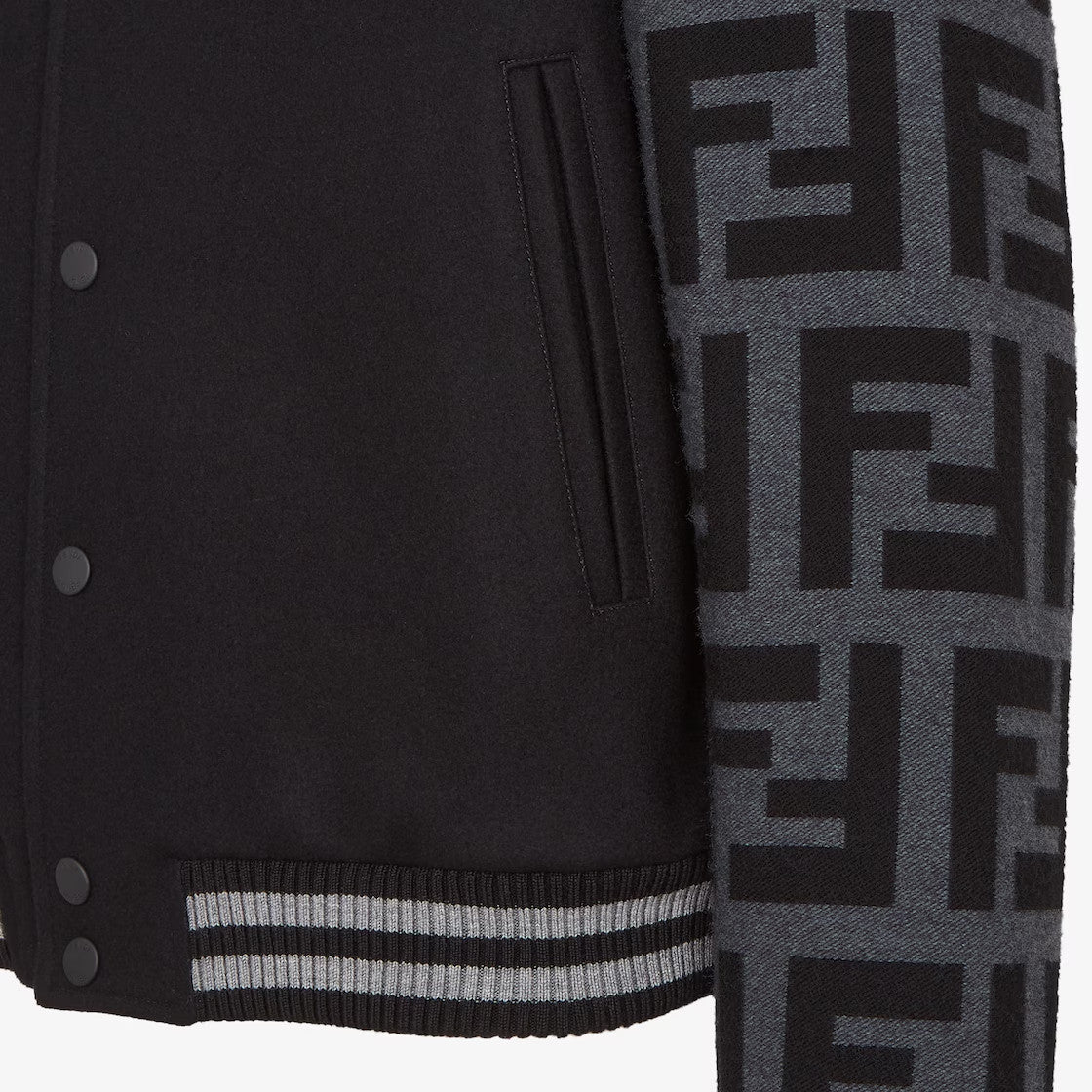 Fendi Men's Autumn/Winter Turn-Down Collar Single-Breasted Printed Long-Sleeved Baseball Jacket Black Wool Pilot Jacket #81496