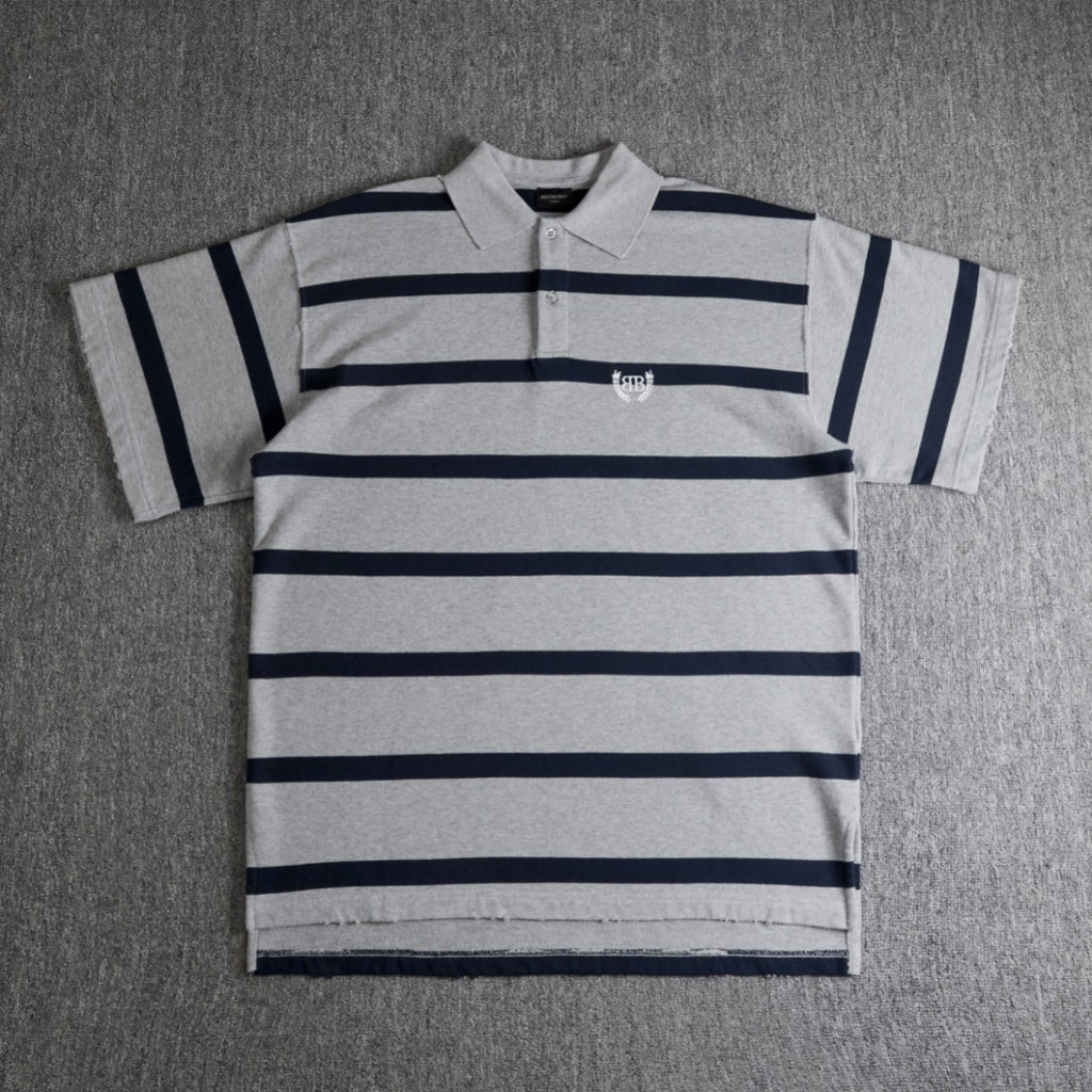 Balenciaga Laurel Classic Men's Summer Striped Oversized Polo Shirt Short-Sleeve T-Shirt #77517