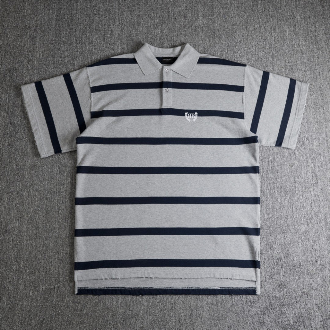 Balenciaga Laurel Classic Men's Summer Striped Oversized Polo Shirt Short-Sleeve T-Shirt #77517