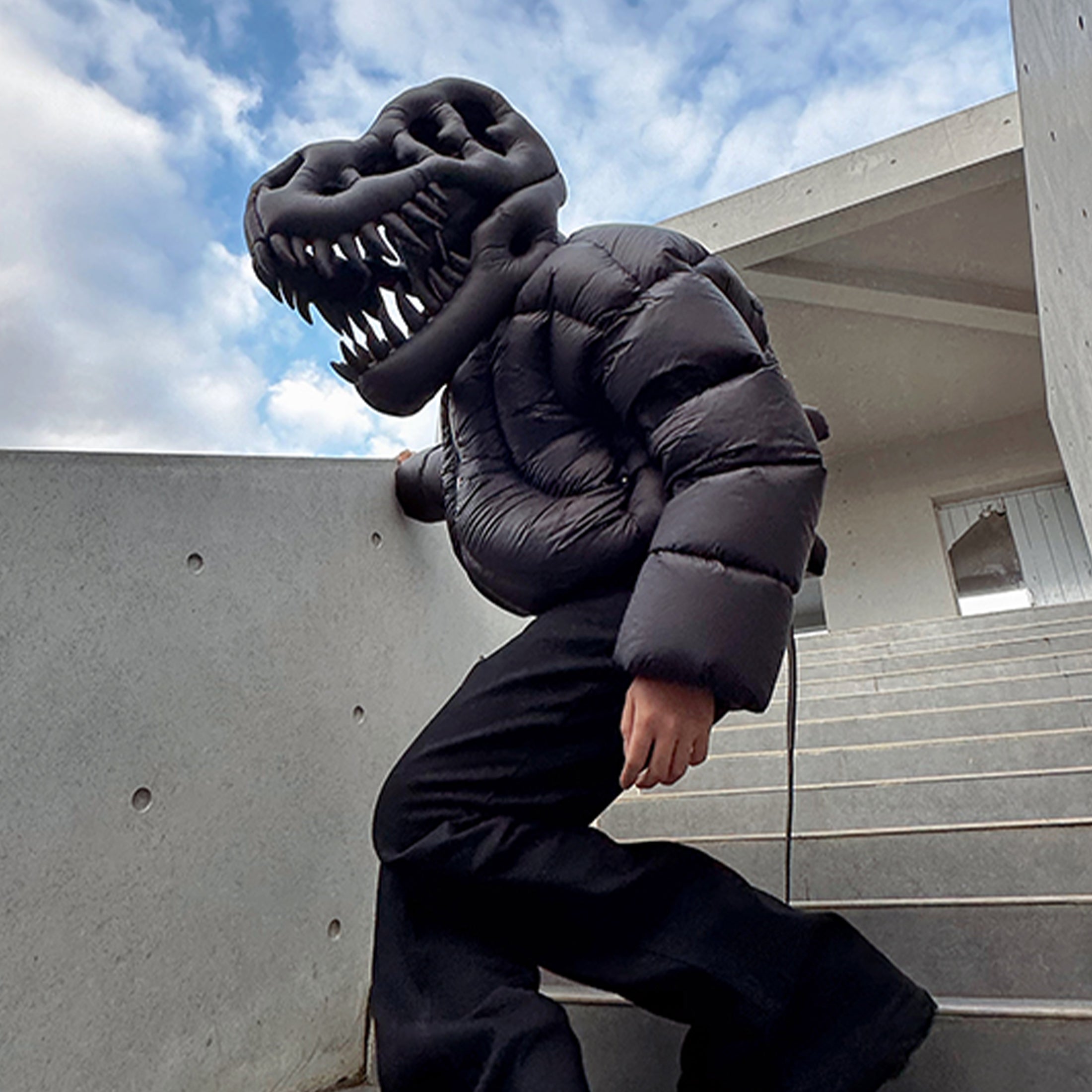 Rick Owens Men's And Women's Fall And Winter Dinosaur Down Jacket Black Handmade Customized Tyrannosaurus Rex Design Ski Suit Thickened White Duck Down Ngvp #8863
