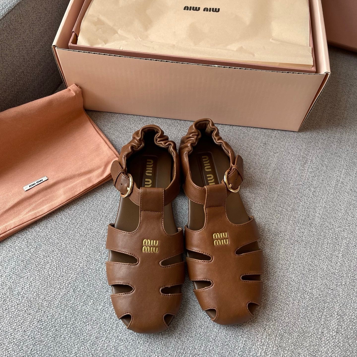 MiuMiu Briarwood Ruches Nappa Leather Fisherman Sandals #383957