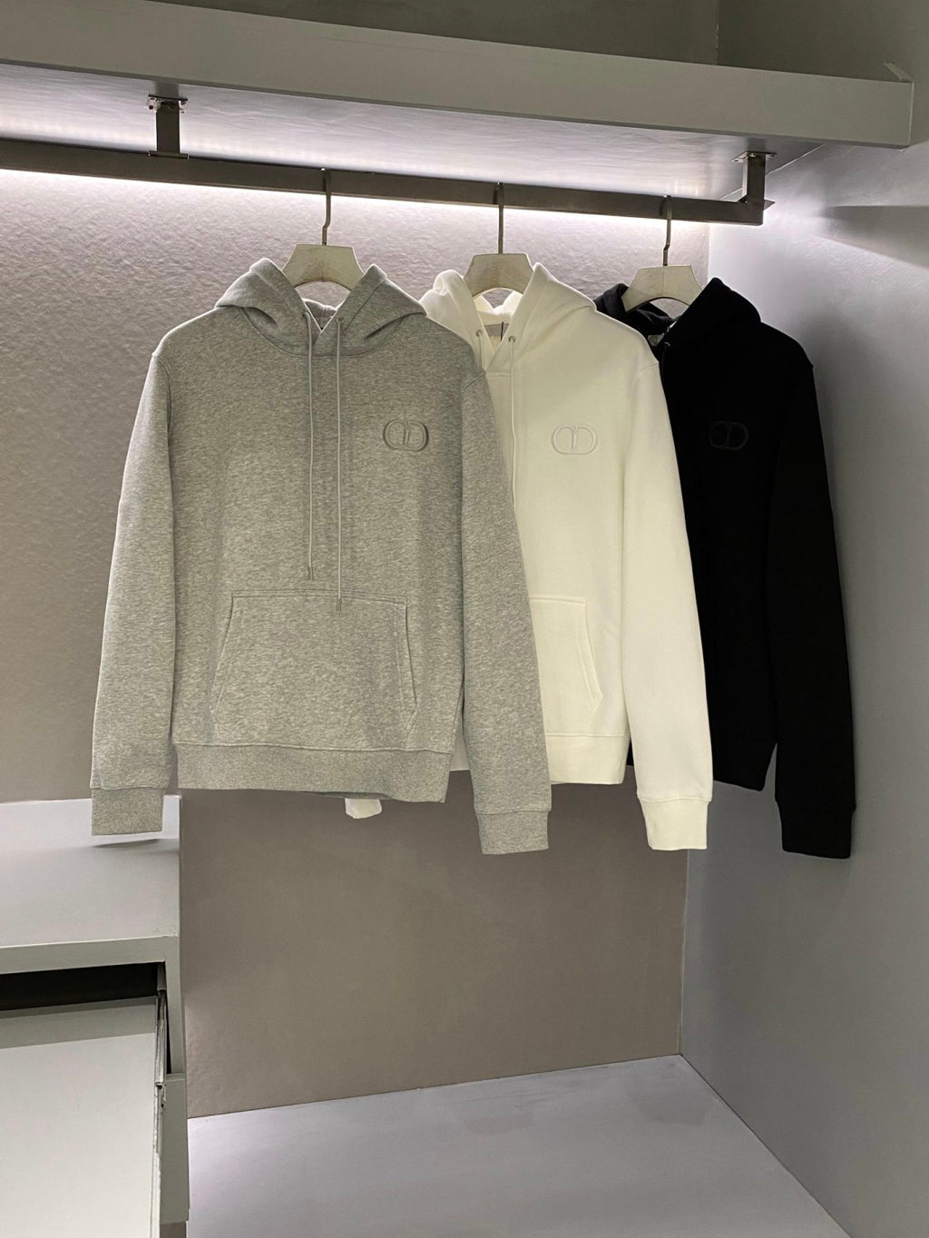 Dior Men's and Women's Spring and Autumn Solid Color Embroidered Logo Cotton Hooded Drawstring Sweatshirt Pullover #72938