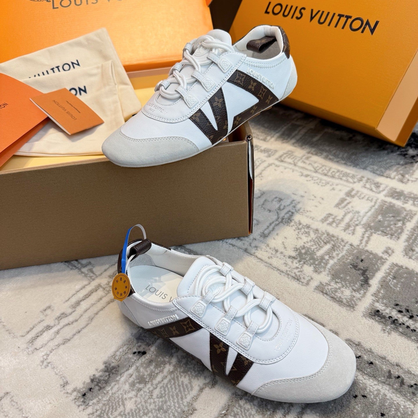 Louis Vuitton SNEAKERINA Women's Four Seasons Colorblocking Round Toe Lace Up Sheepskin Low Top Ballet Derby Shoes #76939